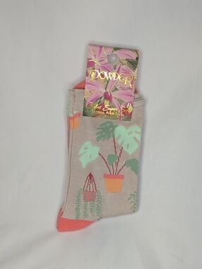 Beige Plant-Print Ankle Socks - Women's